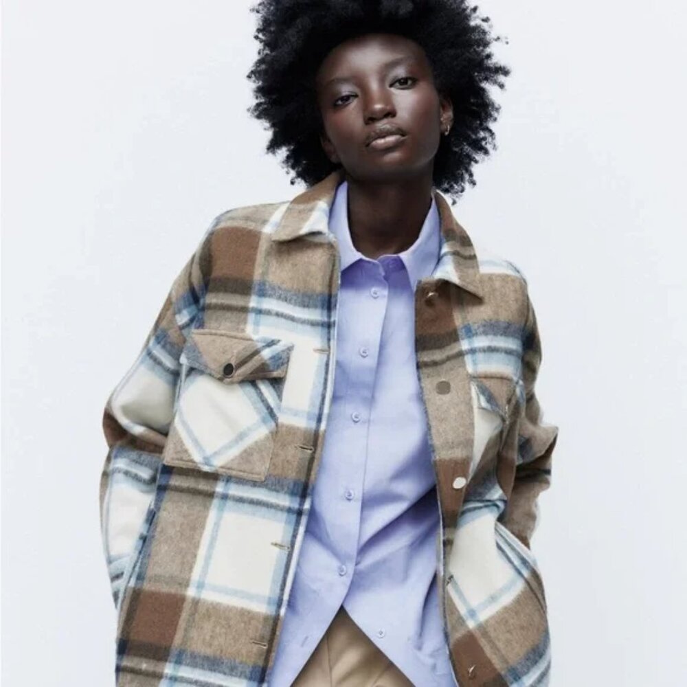 Zara Women's Plaid Wool Blend Overshirt / Jacket , S